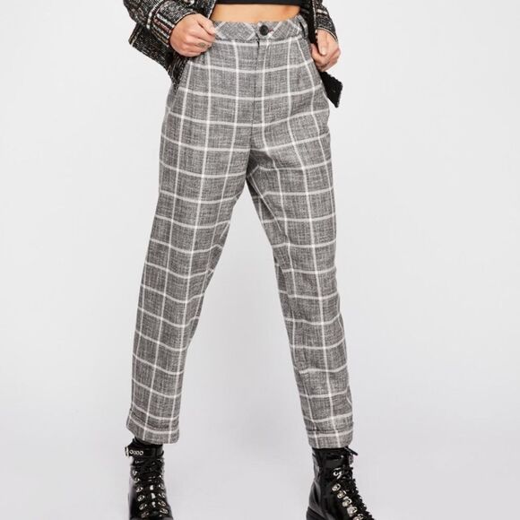 Free people plaid trouser pants gray - Picture 1 of 5